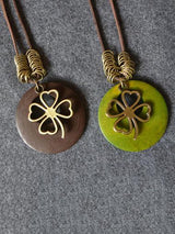 Vintage Wood Four Leaf Clover Necklace by migunica