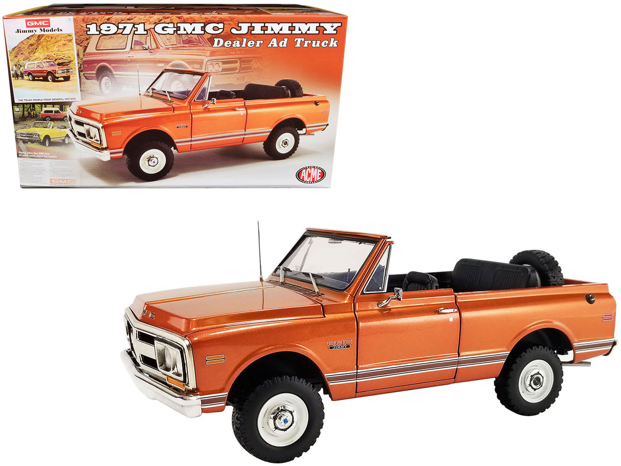 1971 GMC Jimmy Orange Metallic with White Top "Dealer Ad Truck" Limited Edition to 948 pieces Worldwide 1/18 Diecast Model Car by ACME