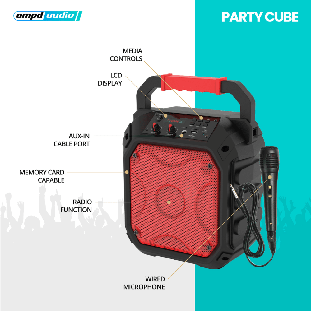 AMPD Party Cube 15W Karaoke Bluetooth Speaker by AMPD