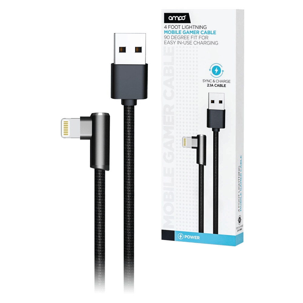 AMPD 90 Degree Gamer USB A to Apple Lightning Cable by AMPD