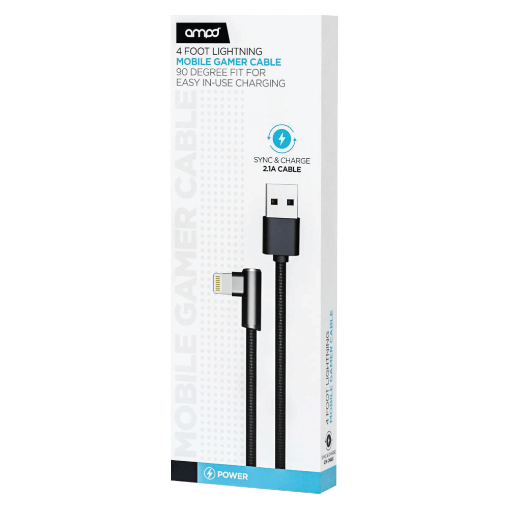 AMPD 90 Degree Gamer USB A to Apple Lightning Cable by AMPD