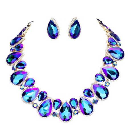 Crystal Rhinestone Trim Teardrop Collar Evening Necklace by Madeline Love