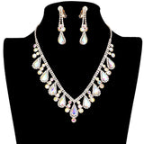 Crystal Rhinestone Teardrop Necklace Clip on Earring Set by Madeline Love