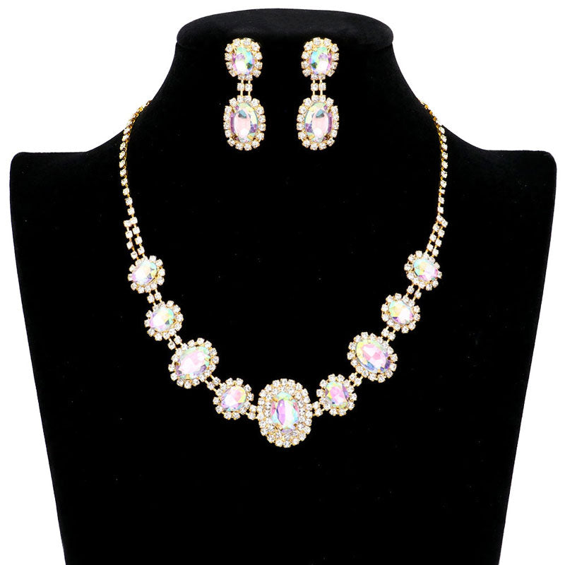 Oval Stone Accented Rhinestone Trimmed Necklace by Madeline Love