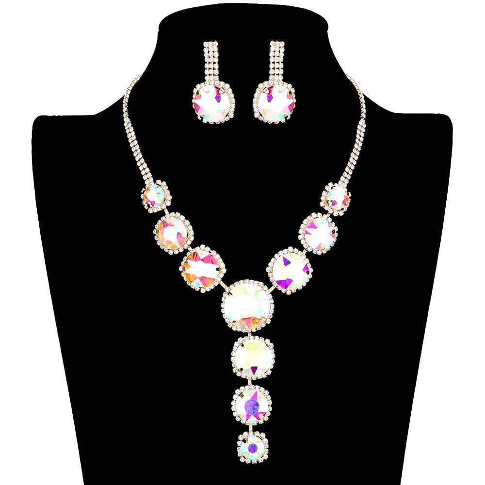 Round Stone Accented Evening Necklace Earring Set by Madeline Love