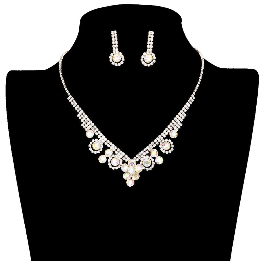 Round Stone Flower Accented Rhinestone Pave Necklace by Madeline Love