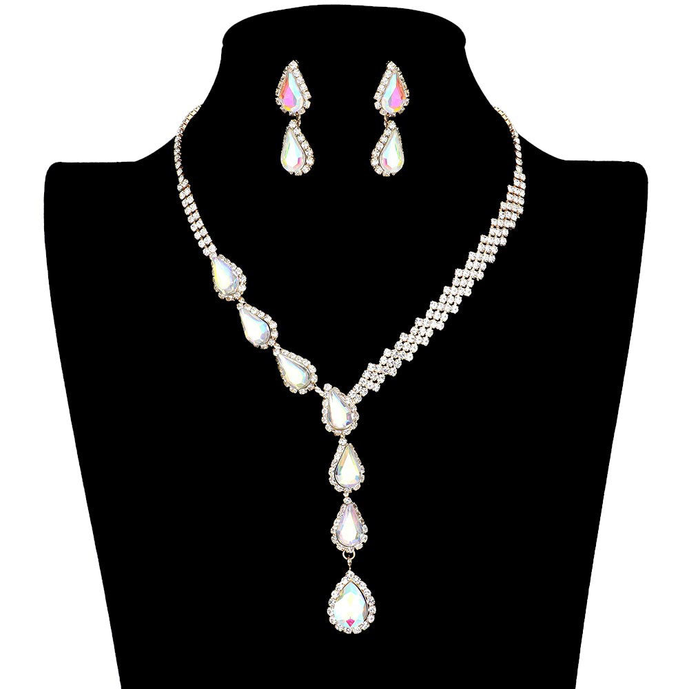 Teardrop Crystal Rhinestone Necklace Earring Set by Madeline Love