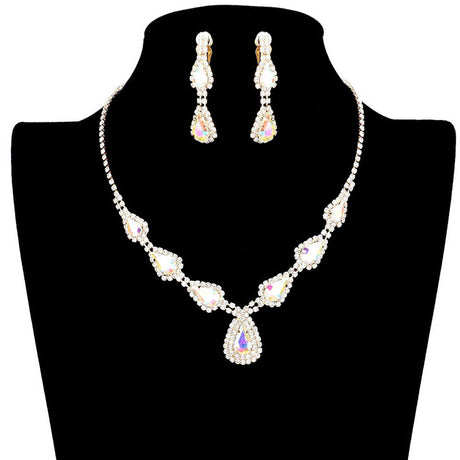 Teardrop Stone Accented Rhinestone Pave Necklace by Madeline Love