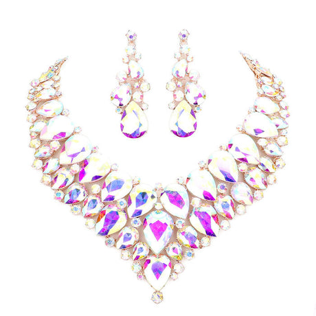 Teardrop Cluster Rhinestone Collar Necklace Earrings Set by Madeline Love