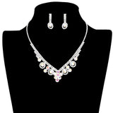 Round Stone Flower Accented Rhinestone Pave Necklace by Madeline Love