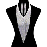 Long Drop Pave Crystal Rhinestone Fringe Necklace by Madeline Love