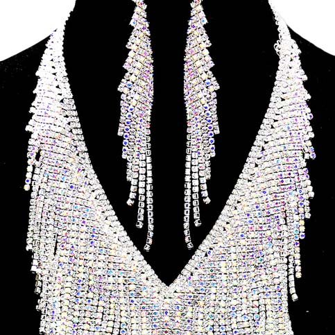 Long Drop Pave Crystal Rhinestone Fringe Necklace by Madeline Love