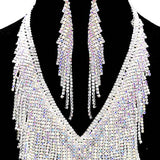 Long Drop Pave Crystal Rhinestone Fringe Necklace by Madeline Love