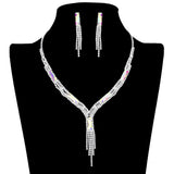 Rectangle Stone Accented Rhinestone Fringe Tip Jewelry Set by Madeline Love