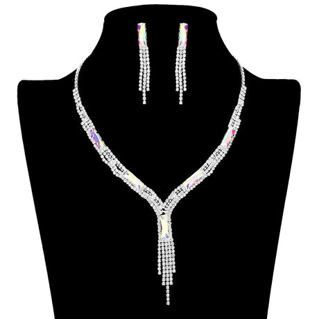 Rectangle Stone Accented Rhinestone Fringe Tip Jewelry Set by Madeline Love