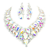 Teardrop Cluster Rhinestone Collar Necklace Earrings Set by Madeline Love