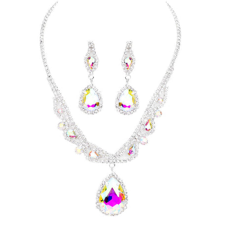 Teardrop Crystal Rhinestone Collar Evening Necklace by Madeline Love