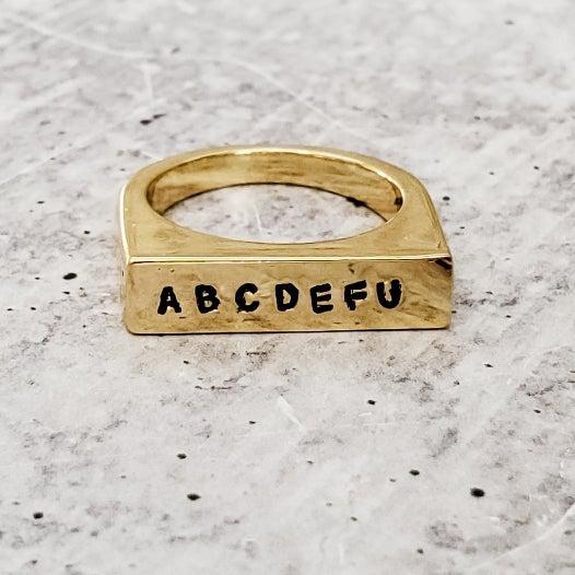 ABCDEFU Gold Flat Top Ring by Salt and Sparkle