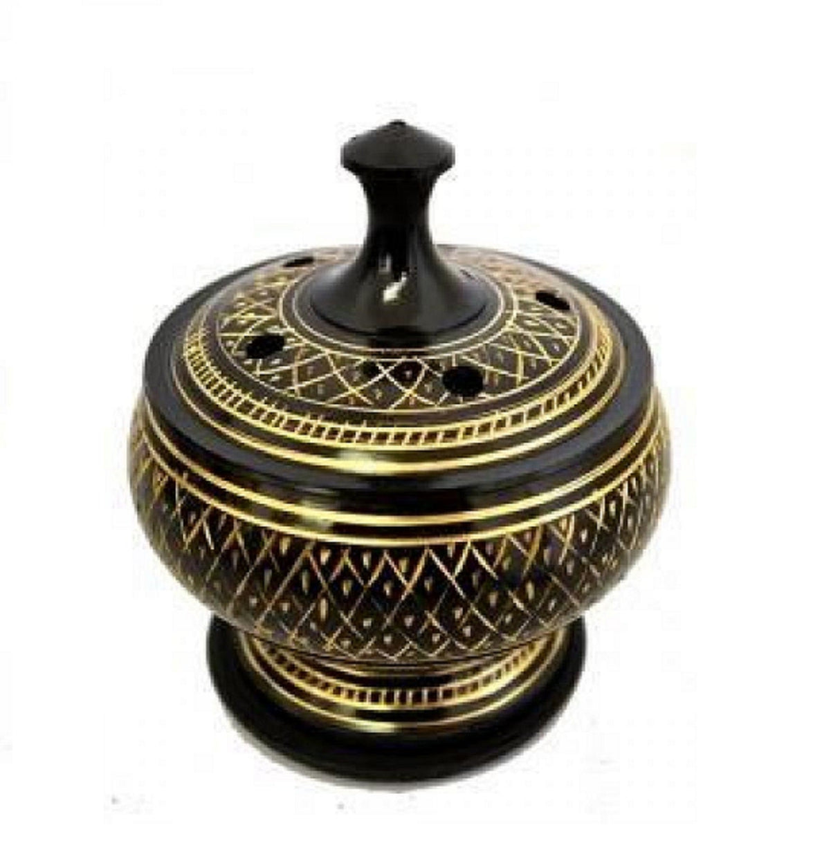 Black Carved Brass Burner with Lid by OMSutra