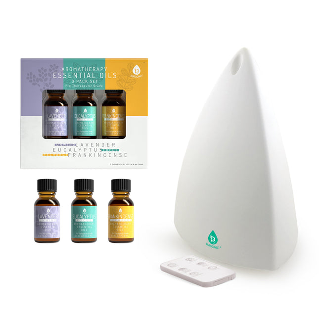 Pursonic Aromatherapy Diffuser & Essential Oil Set -Ultrasonic Top 3 Oils by Pursonic