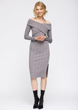 Women's Glen Plaid Off Shoulder Crisscross Dress In Grey Black by Shop at Konus