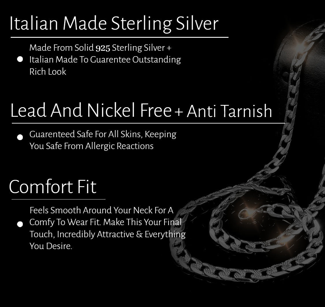 Sterling Silver 925 Miami Cuban Link Chain 4MM, 16"-24", Cuban Curb Chain Necklace, Italian Made Sterling Silver 925 Unisex Chain by Donatello Gian