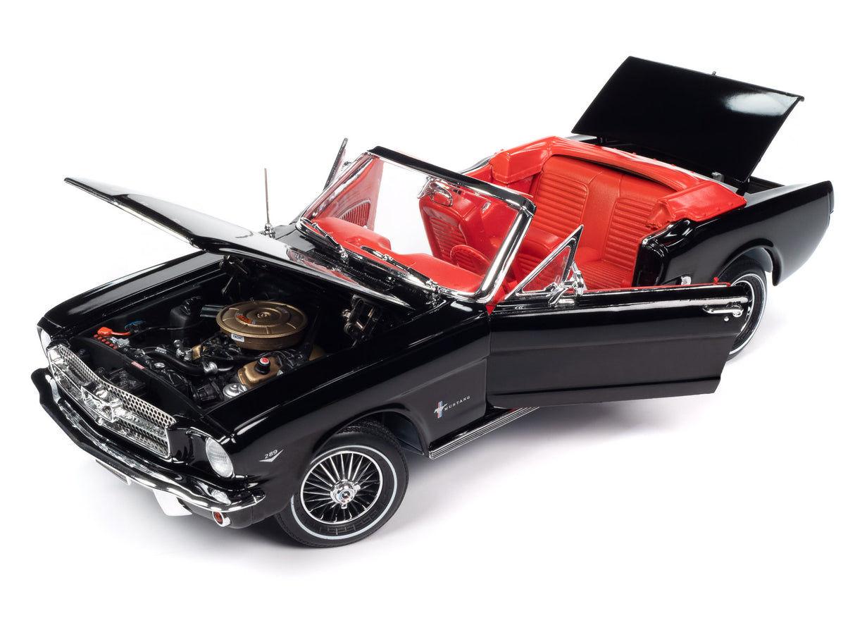 1964 1/2 Ford Mustang Convertible Raven Black with Red Interior "American Muscle" Series 1/18 Diecast Model Car by Auto World