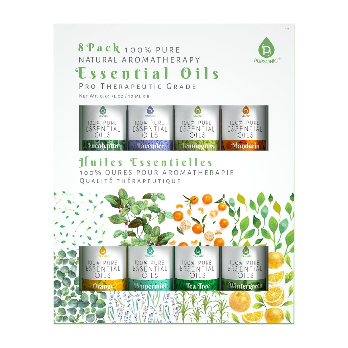 8 pack of 100% Pure Essential Aromatherapy Oils by Pursonic