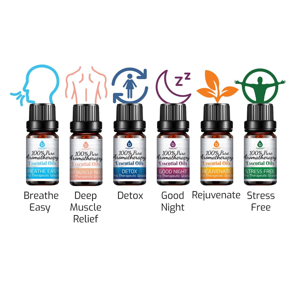 6 Pack of 100% Pure Essential Aromatherapy Oils Blends by Pursonic