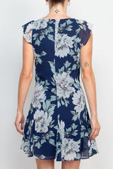 Adrianna Papell V-Neck Short Sleeve Zipper Back Floral Print Godet Hem Chiffon Dress by Curated Brands