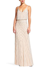 Adrianna Papell Spaghetti Strap Zipper Back Blouson Embellished Mesh Dress by Curated Brands