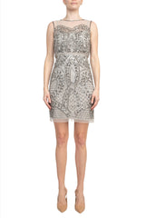 Adrianna Papell Boat Neck Sleeveless Embellished Zipper Back Mesh Dress by Curated Brands