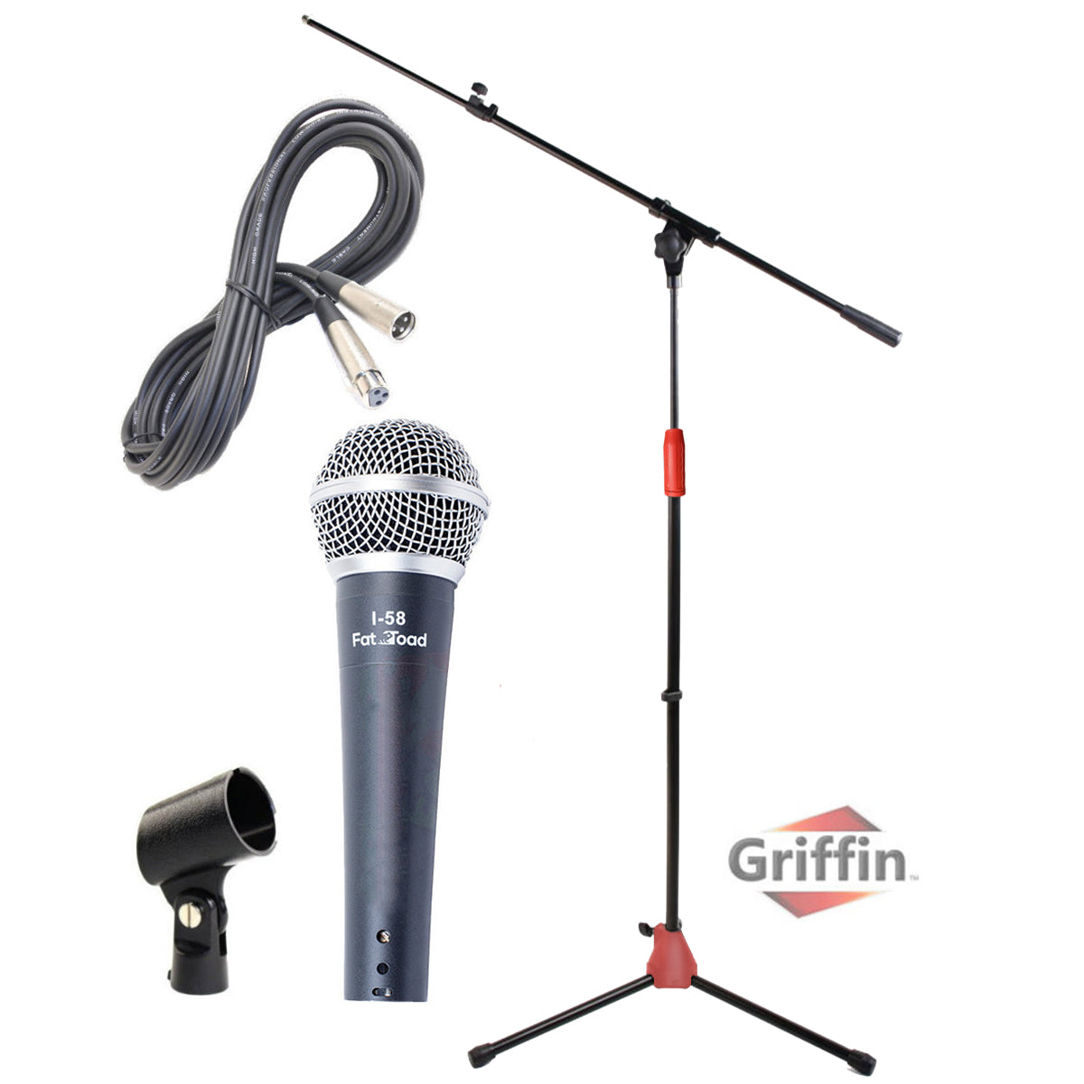 Microphone Stand Studio Package by GRIFFIN - Telescoping Boom Arm Mount & Tripod Holder - Singing Handheld Vocal Microphone, 20FT XLR Mic Cable by GeekStands.com