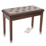 GRIFFIN Brown Wood PU Leather Piano Bench | Double Vintage Design, Ergonomic Chair Musicians Keyboard Stool | Cushion Duet Seat & Sheet Music Storage Space | For Guitar Stool or Home Vanity Bench by GeekStands.com