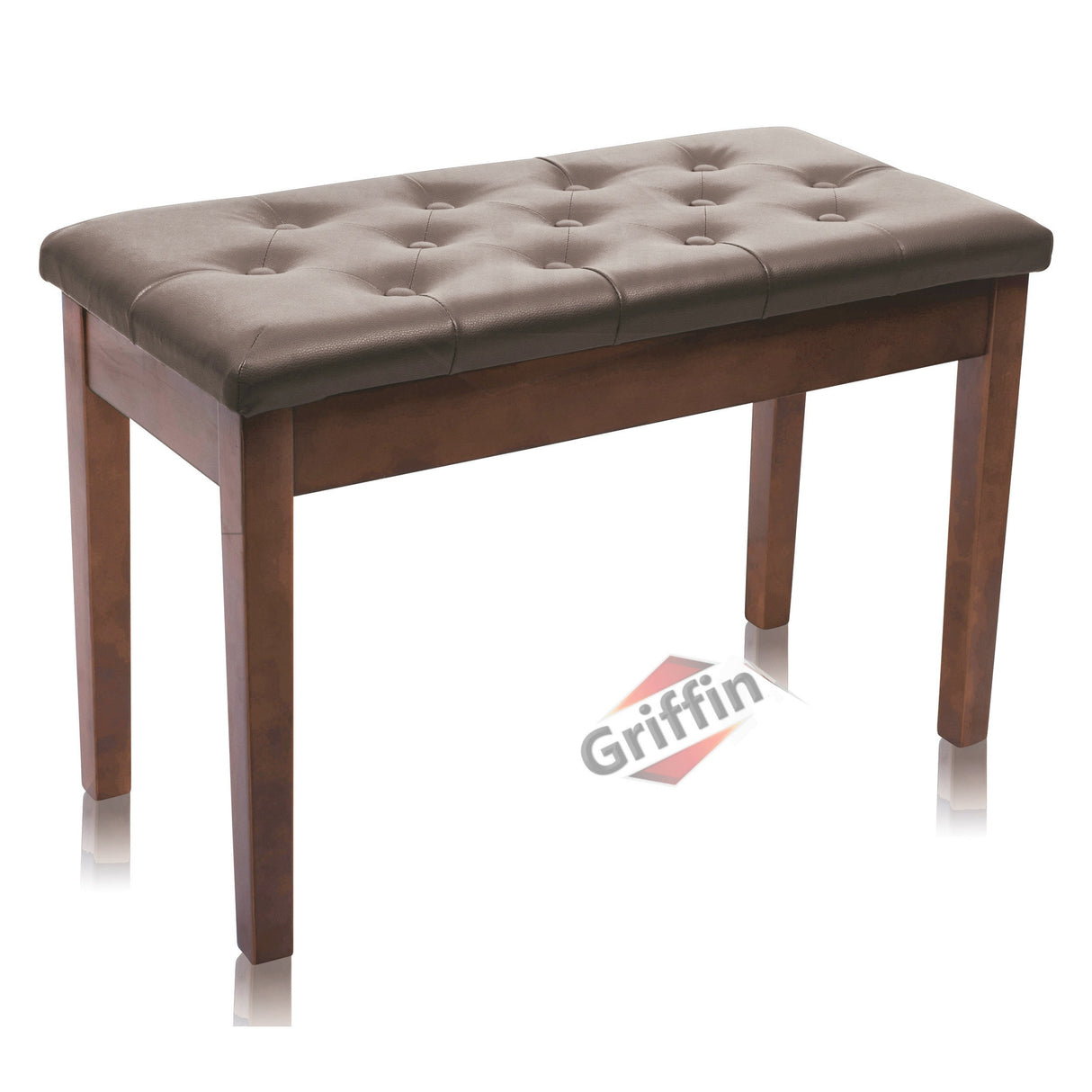 GRIFFIN Brown Wood PU Leather Piano Bench - Double Vintage Design, Ergonomic Chair Musicians Keyboard Stool - Cushion Duet Seat & Sheet Music Storage by GeekStands.com