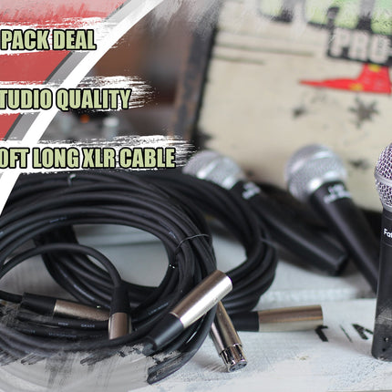 Dynamic Vocal Microphones with XLR Mic Cables & Clips (3 Pack) by FAT TOAD - Cardioid Handheld, Unidirectional for Home Music Live Studio Recording by GeekStands.com