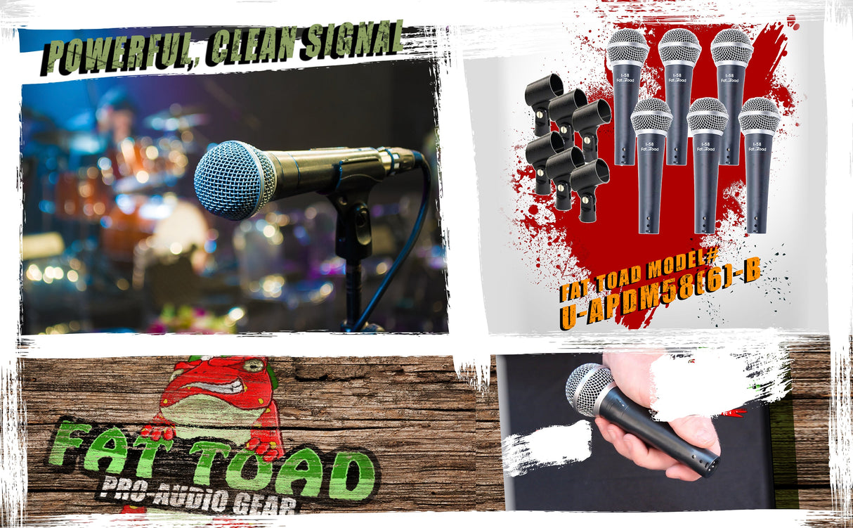 Cardioid Dynamic Microphones & Clips (6 Pack) by FAT TOAD - Professional Vocal Handheld, Unidirectional Mic - Singing Microphone Designed for DJ Stage by GeekStands.com