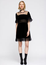 Women's Mesh Contrast Velvet Dress In Black by Shop at Konus