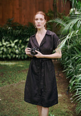 ARYA Safari Linen Midi Dress, in Black by BrunnaCo