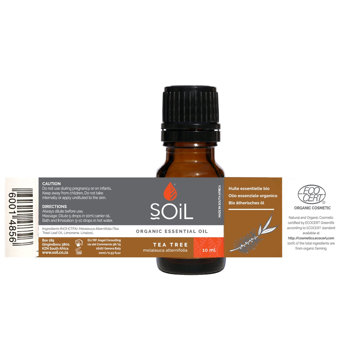 Organic Tea Tree Essential Oil (Melaleuca Alternifolia) 10ml by SOiL Organic Aromatherapy and Skincare