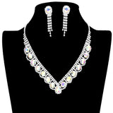 Oval Stone Accented V Shaped Rhinestone Necklace Earring Set by Madeline Love