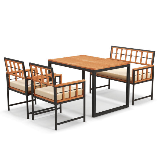 4 Pieces Acacia Wood Patio Dining Set with 1 Rectangular Table-Natural