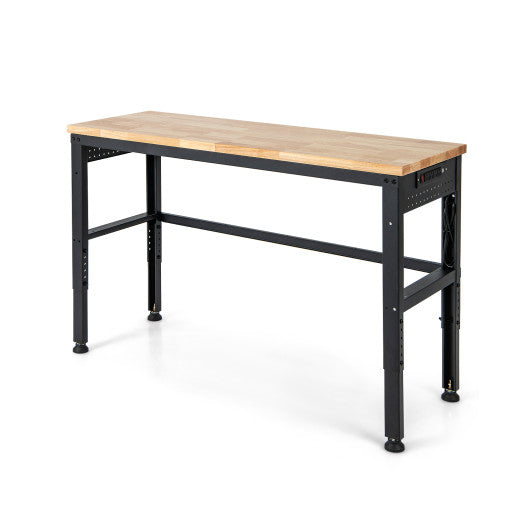 53 Inch Adjustable Heavy-Duty Workbench with Rubber Wood Top