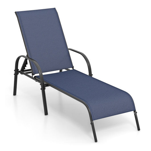 Adjustable Patio Chaise Folding Lounge Chair with Backrest-Navy