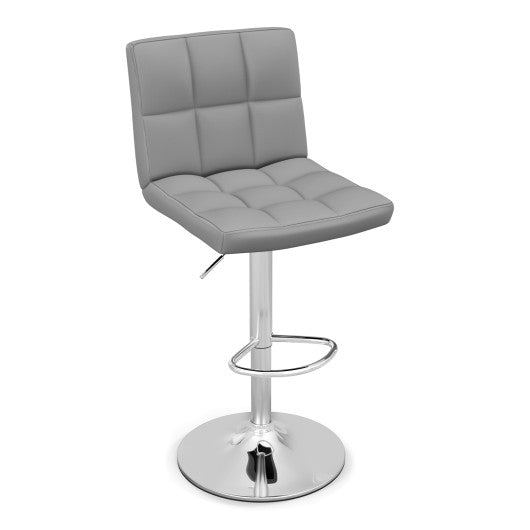 Armless PU Leather Bar Stool with Adjustable Height and Swivel Seat-Gray