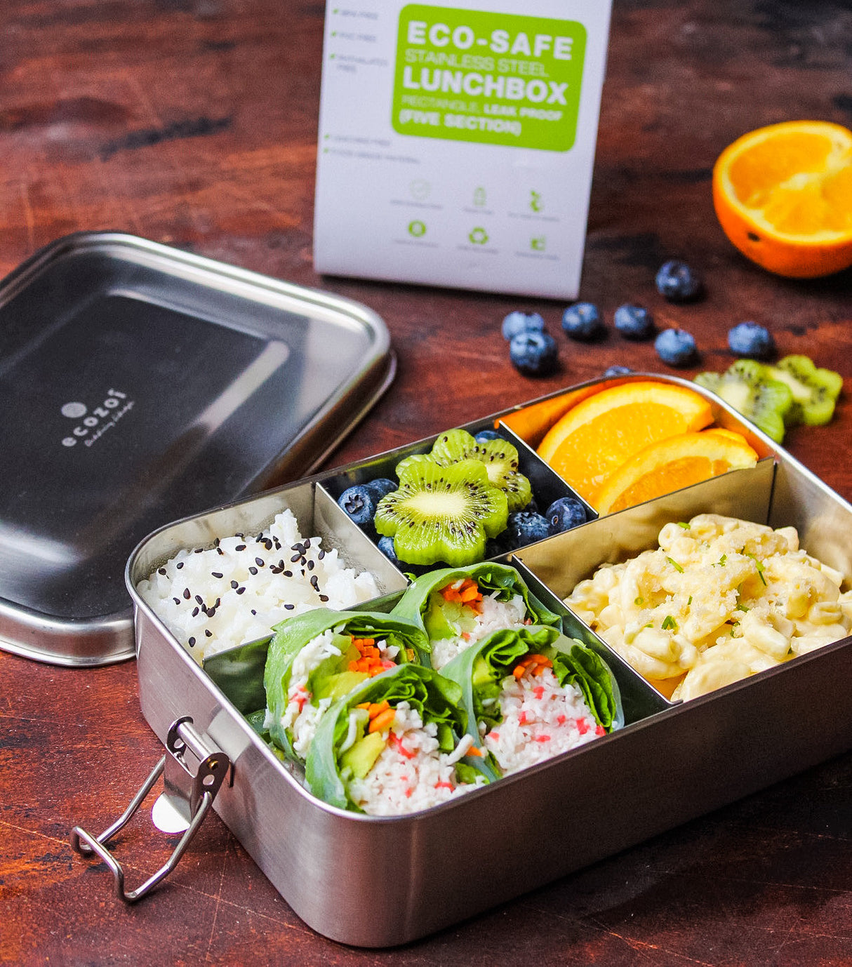 Stainless Steel Lunch Box, 5 Compartment, Leak Proof, 50 Oz by ecozoi