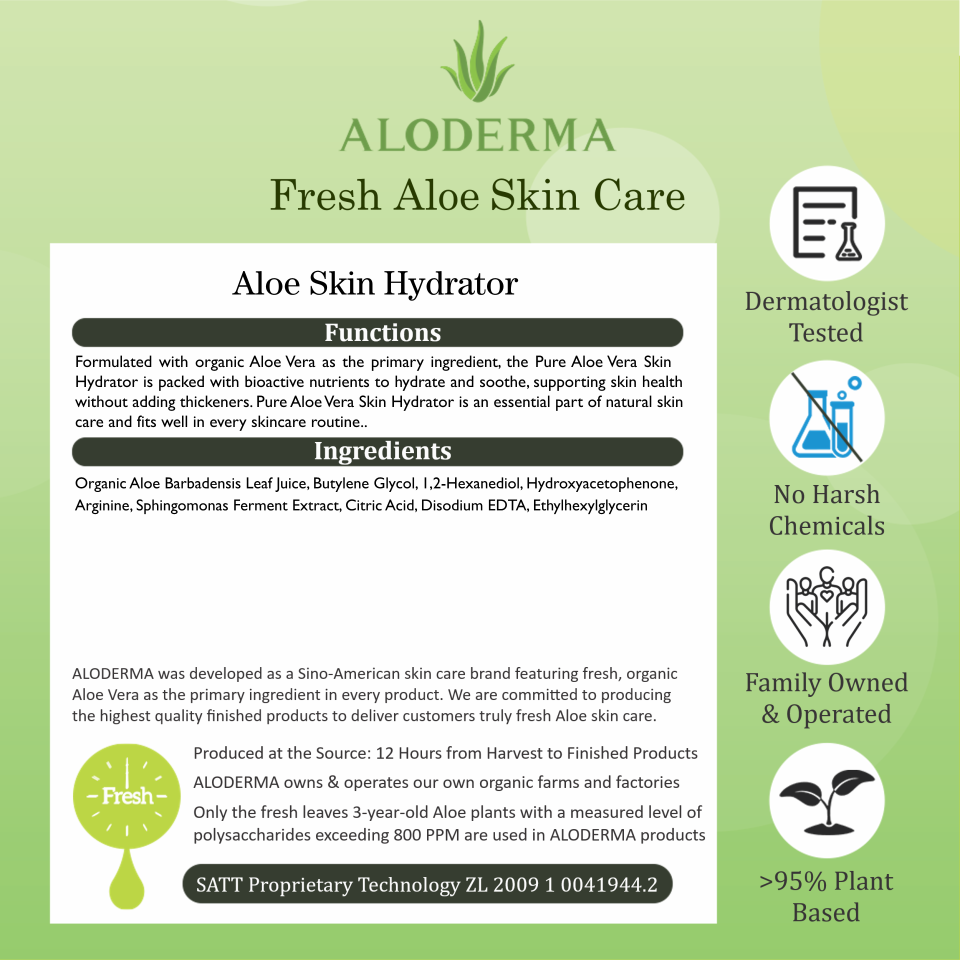 Pure Aloe Vera Skin Hydrator - 99.8% Organic Aloe by ALODERMA