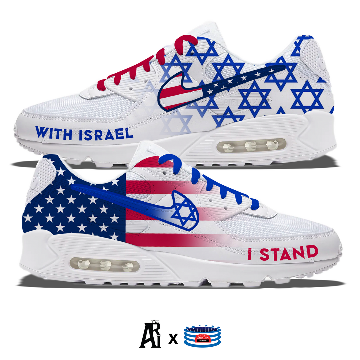 "Stand With Israel" Nike Air Max 90 Shoes by Stadium Custom Kicks