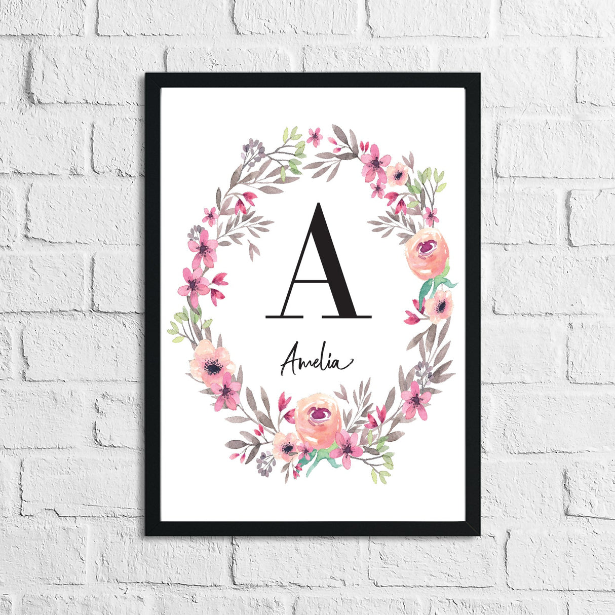 Personalised Pink Flower Wreath Name Children's Room Wall Decor Print by WinsterCreations™ Official Store