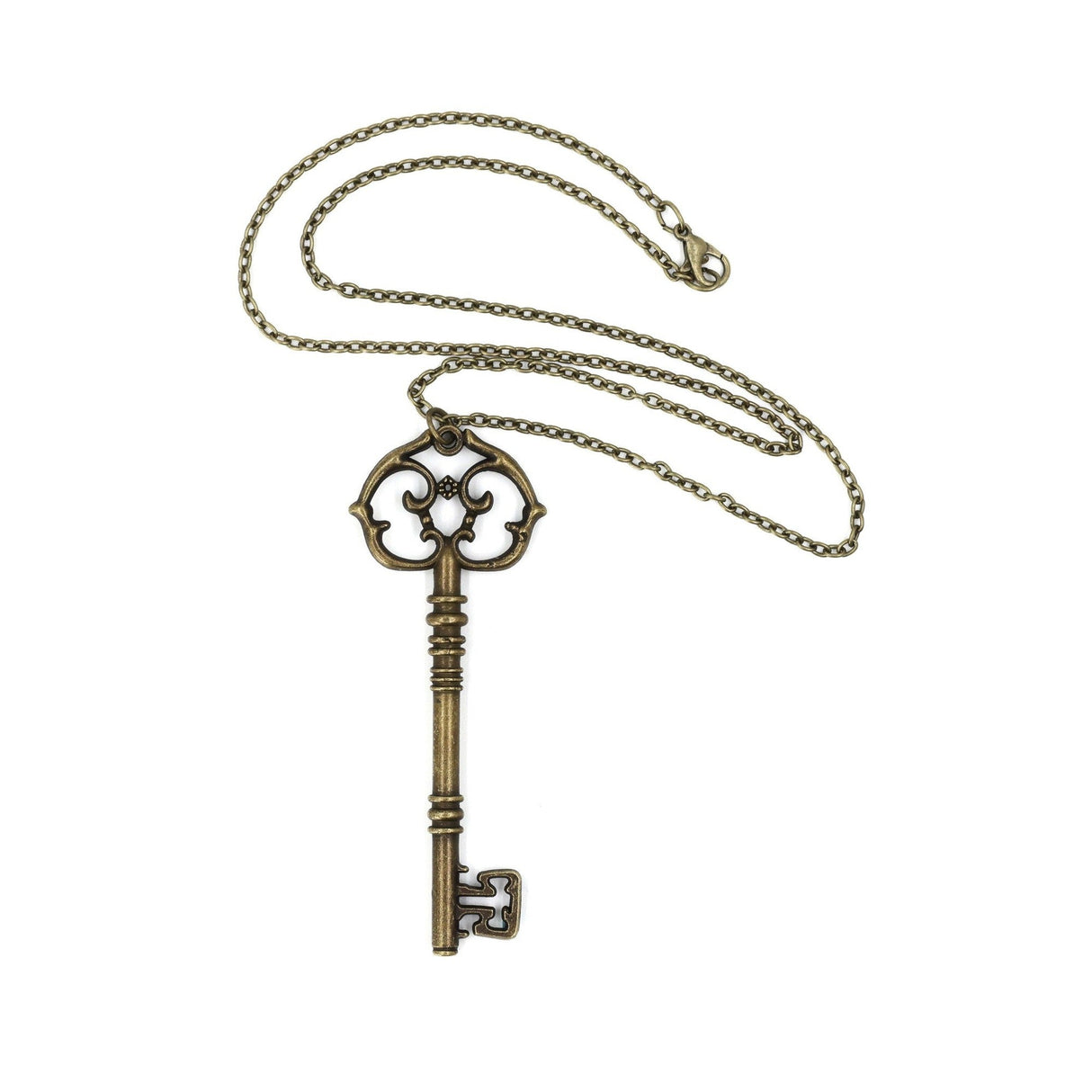 Antique Key Pendant Necklace in Gift Box (Aged Brass Tone or Silver) by The Bullish Store